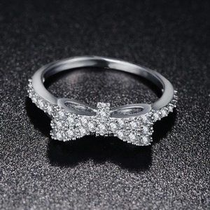 Silver Cubic Zirconia Bow Cute Stackable Ring